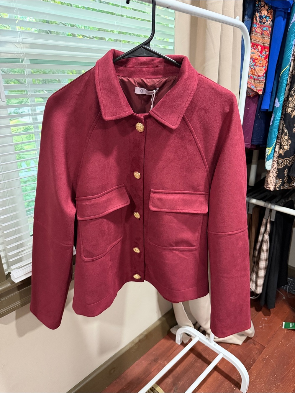 Women's faux suede Burgundy Button-Front Jacket- oversized fit